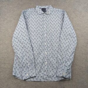 Stitch Note Shirt Mens XL Blue Floral Egyptian Cotton Button Front Long Sleeve